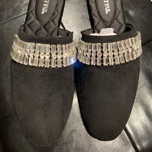 Black mules with rhinestones